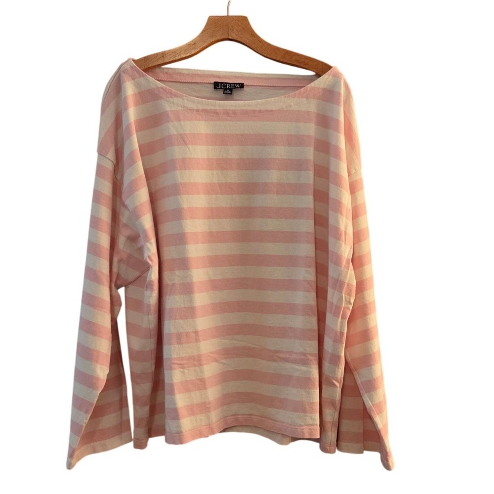 J.Crew Relaxed L/S Pink + Cream Striped Boat Neck Top, Style BP033, Sz 2XL